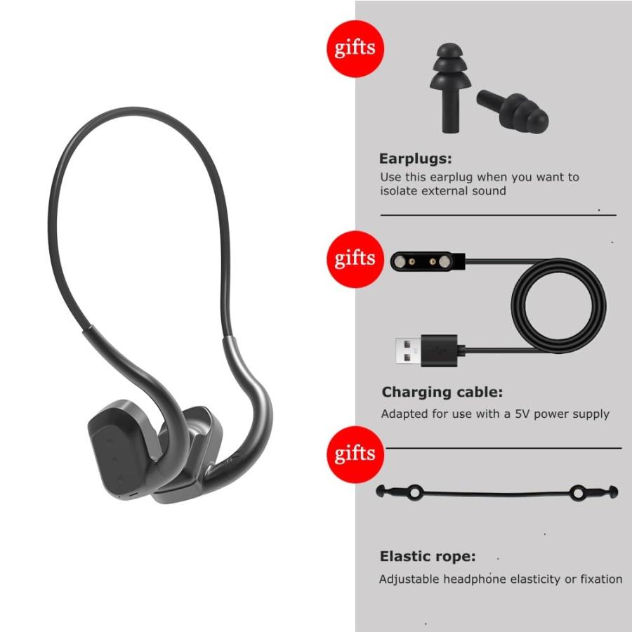 Bone Conduction Headphones,Open-Ear headsets Wireless Bluetooth,IPX8 Waterproof Swimming Headphones,Bone Conduction Earbuds with HD Call (Black, 【nagaoka】