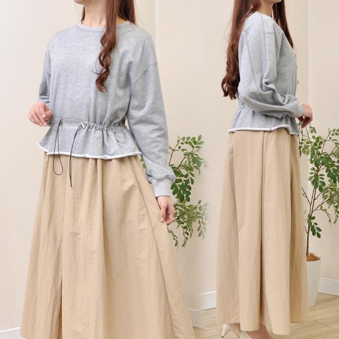 ワンピース レディース ロング マキシ 長袖 きれいめ リラックス 異素材 ミックス スウェット 春物 秋物 高級 おしゃれ 高級ブランド 旅行 40代 Ko10 ミセスカジュアル専門店 Koran 通販 Yahoo ショッピング