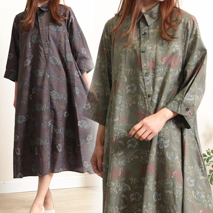 レディースファッション ワンピース シャツワンピ ひざ下丈 五分袖 七分袖 ゆったり プラスサイズ 花柄 夏物 おしゃれ 涼しい 綿混 麻混 インド綿 3l 4l 5l Ko14 ミセスカジュアル専門店 Koran 通販 Yahoo ショッピング