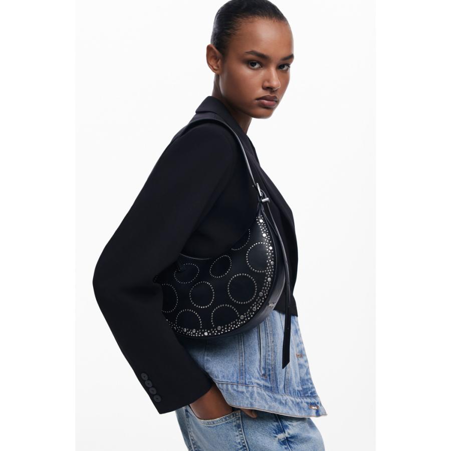 Desigualスタッズ刺繍ボディバッグ 黒　デシグアル Desigual デシグアル スタッズ レディースバッグ ボディバッグ