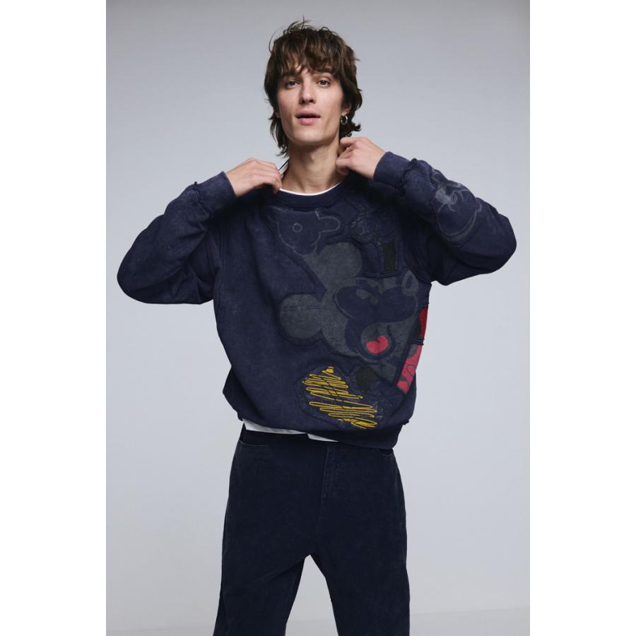 Desigual デシグアル 26SMSK02 メンズ 男女兼用 裏起毛 スウェット トレーナー ミッキー ディズニーコラボ おしゃれ インポート 30代 40代 50代 秋冬 S ネイビー