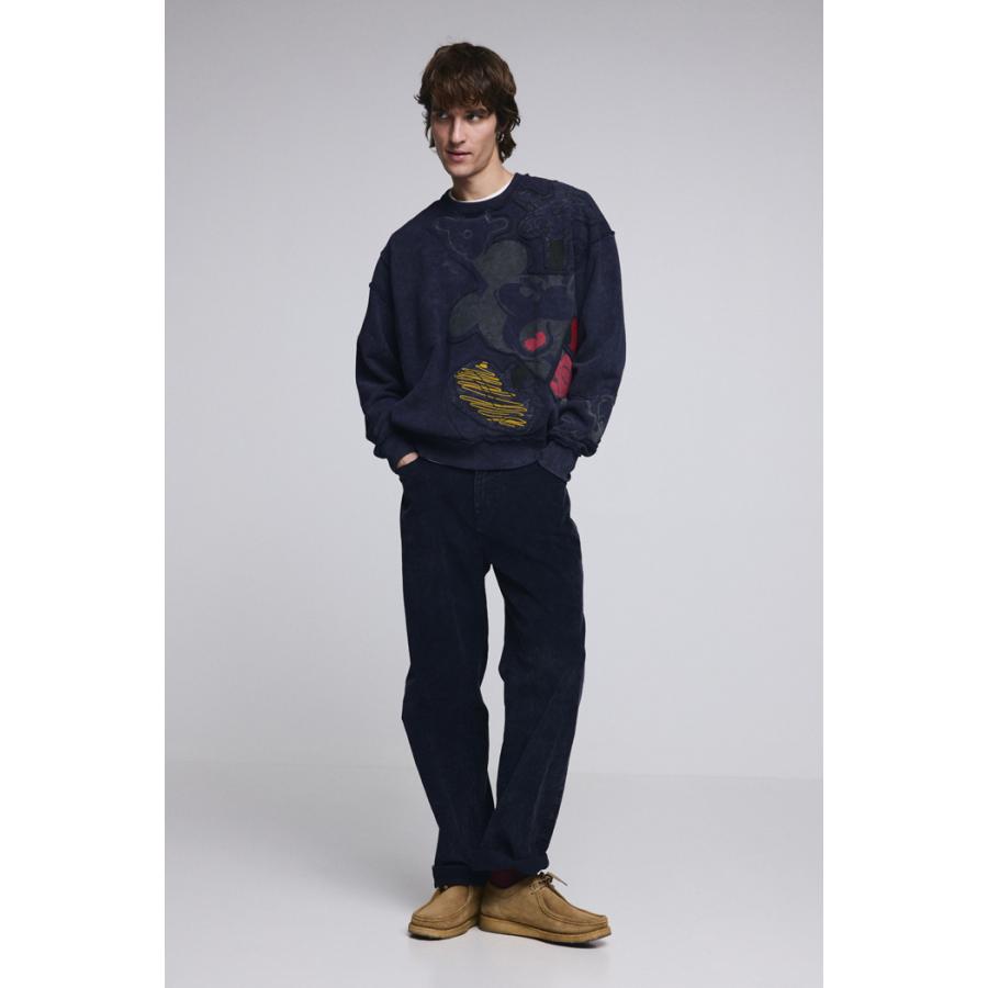 Desigual デシグアル 26SMSK02 メンズ 男女兼用 裏起毛 スウェット トレーナー ミッキー ディズニーコラボ おしゃれ インポート 30代 40代 50代 秋冬 S ネイビー