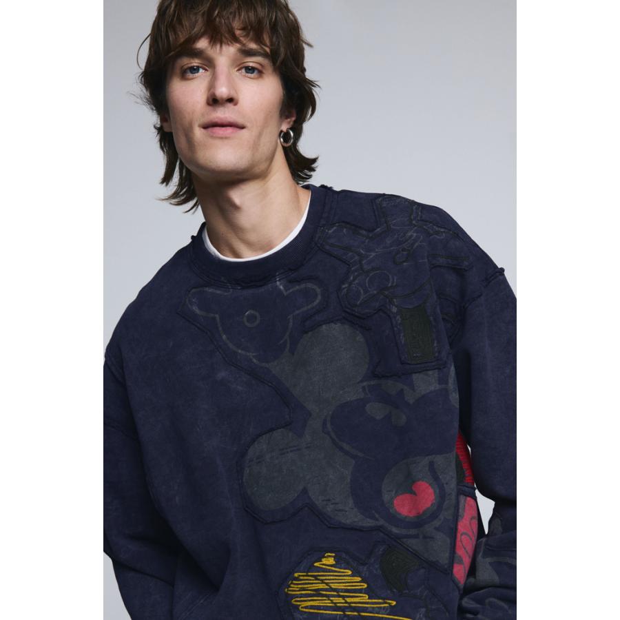 Desigual デシグアル 26SMSK02 メンズ 男女兼用 裏起毛 スウェット トレーナー ミッキー ディズニーコラボ おしゃれ インポート 30代 40代 50代 秋冬 S ネイビー