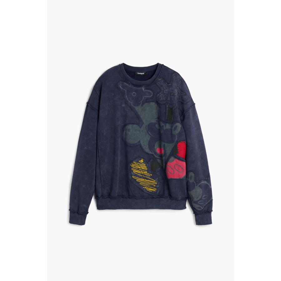 Desigual デシグアル 26SMSK02 メンズ 男女兼用 裏起毛 スウェット トレーナー ミッキー ディズニーコラボ おしゃれ インポート 30代 40代 50代 秋冬 S ネイビー