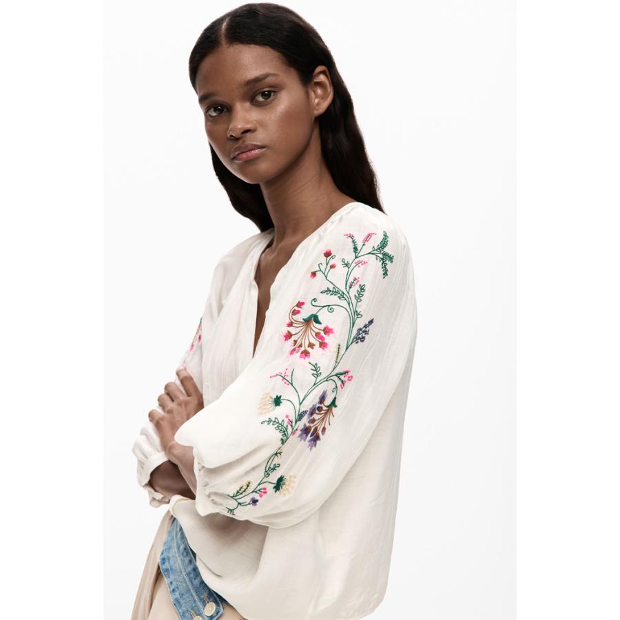 Desigual（デシグアル） 26SWBW13 レディース 刺繍ブラウス 七分袖 花