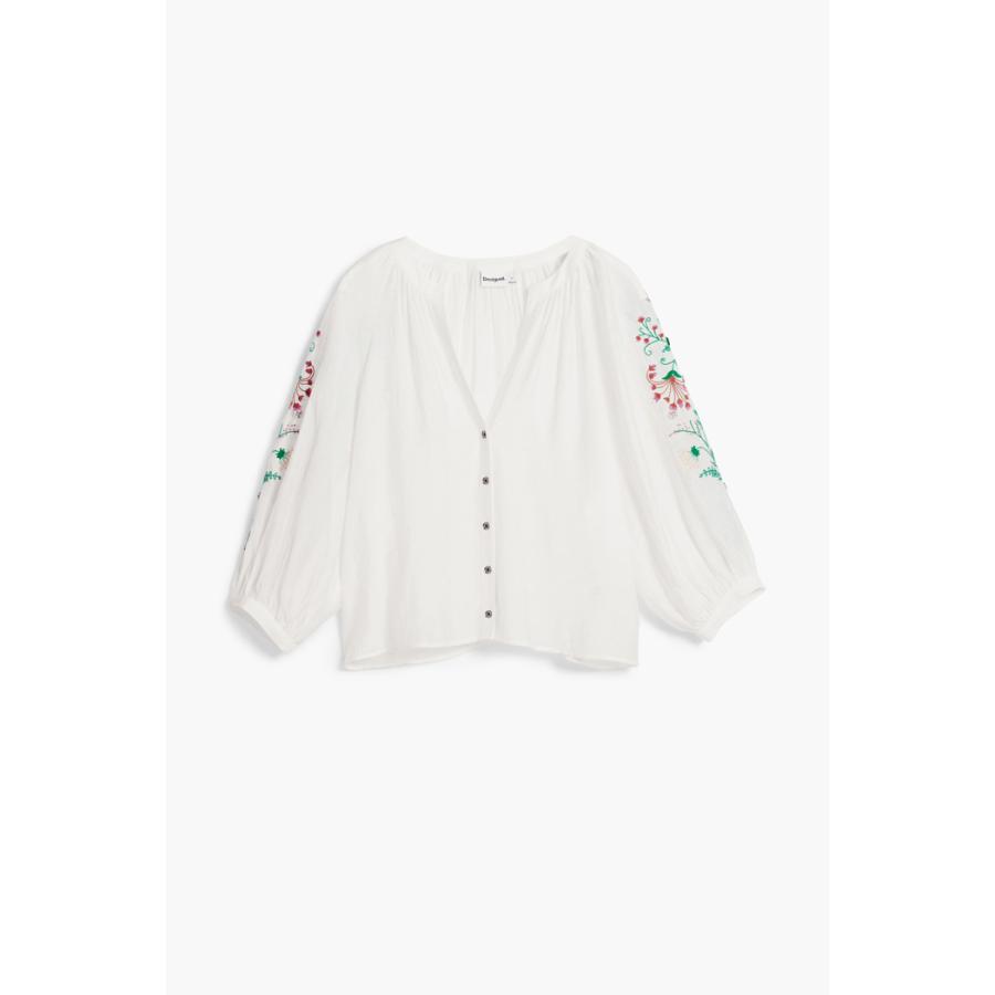 デシグアル　テキストと花のブラウス デシグアル Desigual テキストと花のブラウス （ホワイト