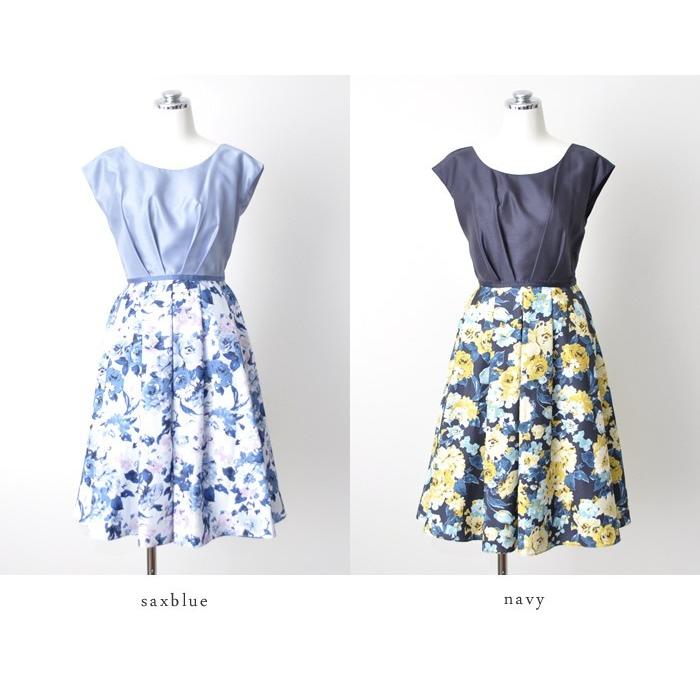 花柄パーティードレス お呼ばれワンピース ノースリーブ 高級 結婚式 式典 パーティー クルージング 30代 40代 サックスブルー ネイビー Ko7 Ce A1 ブティックコーラン 通販 Yahoo ショッピング