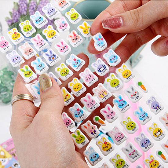 ハングル 動物表情 モコモコ ステッカー 4枚セット 韓国語 シール 3D