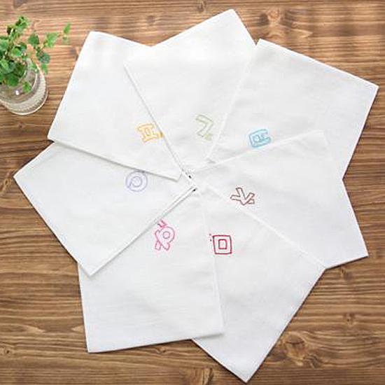 無蛍光 ハングル刺繍 ガーゼハンカチ 14枚セット [韓国][韓国語 
