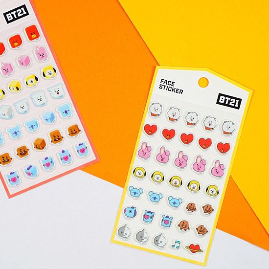 BT21 ぷっくり フェイス 光沢ステッカー 韓国 BTS 防弾少年団 シール