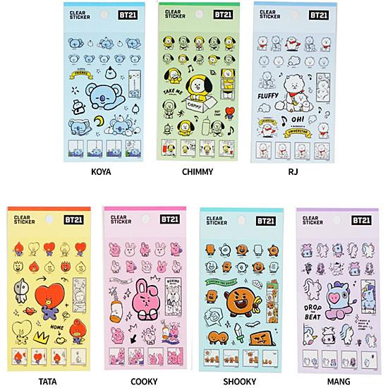 BT21 クリア ステッカー 3弾 [韓国][文具][文房具][シール][かわいい