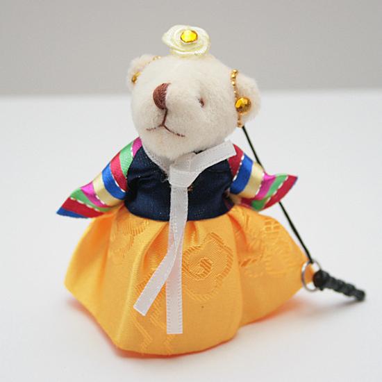 韓服 ぬいぐるみ くま ストラップ バラ飾り 韓国 お土産 伝統