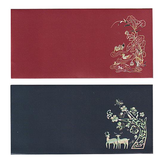 韓国 伝統 螺鈿モチーフ 封筒 赤・紺 2枚セット らでん プレゼント
