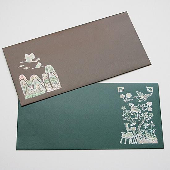 【新品】韓国国立博物館　螺鈿柄　メモ帳　手帳　韓国伝統工芸品　希少品　2冊セット 韓国 伝統 螺鈿モチーフ 封筒 茶・緑 2枚セット らでん プレゼント