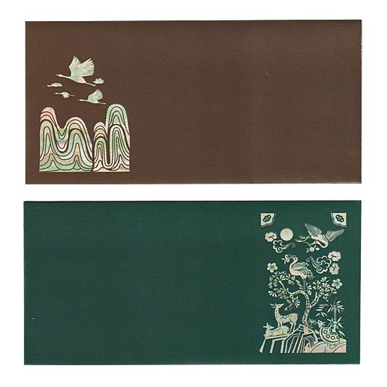 韓国 伝統 螺鈿モチーフ 封筒 茶・緑 2枚セット らでん プレゼント