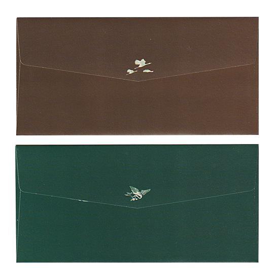 韓国 伝統 螺鈿モチーフ 封筒 茶・緑 2枚セット らでん プレゼント