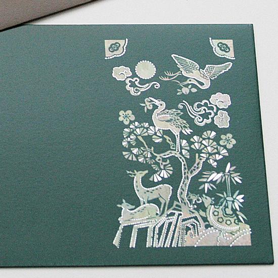 韓国 伝統 螺鈿モチーフ 封筒 茶・緑 2枚セット らでん プレゼント