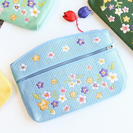 韓国伝統 花刺繍 ヌビ ポーチ キルト イブル 小物入れ かわいい お土産