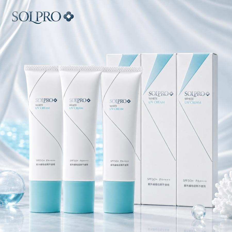 ソルプロプリュスホワイト3箱、UVクリーム1箱 ソルプロプリュスホワイト 日焼け止め uv 3本 クリーム SOLPRO WHITE