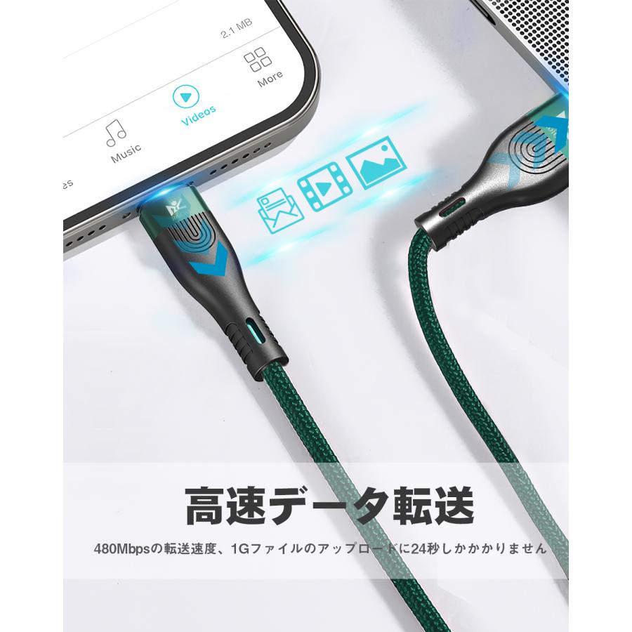 【3本セット】RoiCiel USB-A to USB-C ケーブルQC 3.0対応 11V/6A/66W急速充電 480Mbps Type-C機種対応断線防止 アンドロイド スマホ その他USB-C機器対応｜koreyoshi｜05