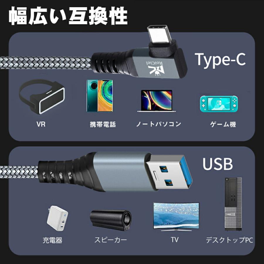 RoiCiel USB-A to USB-C VRケーブル Linkケーブル VRヘッド