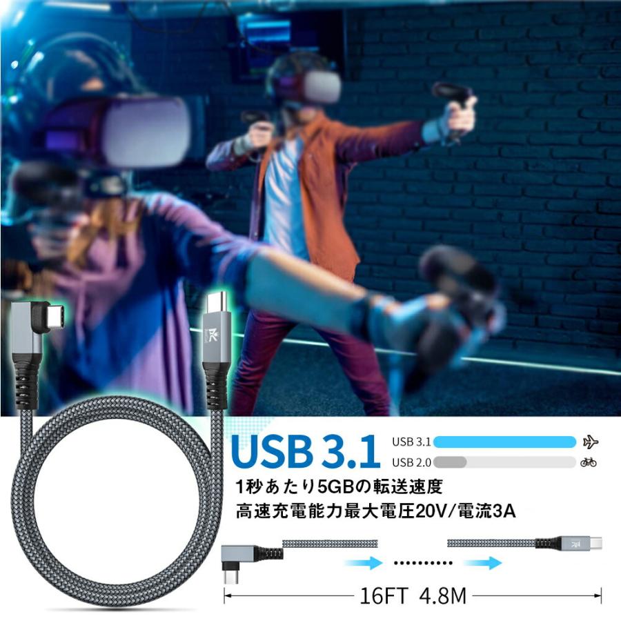 ホワイト VRヘッドセット USB-C接続 L字コネクターと5mのケーブルでVR体験が快適に！遅延のない高画質映像