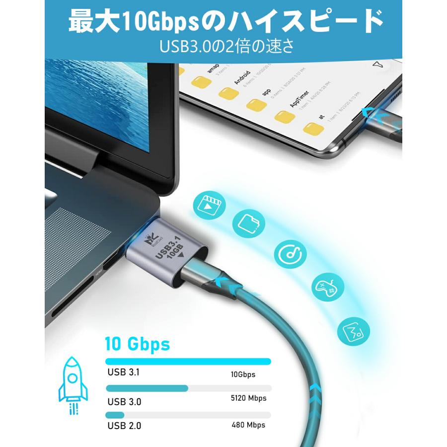 スマホアクセサリー TypeC to A RoiCiel Type C(メス)からType A(オス)へUSB3.1 Gen 2変換アダプター