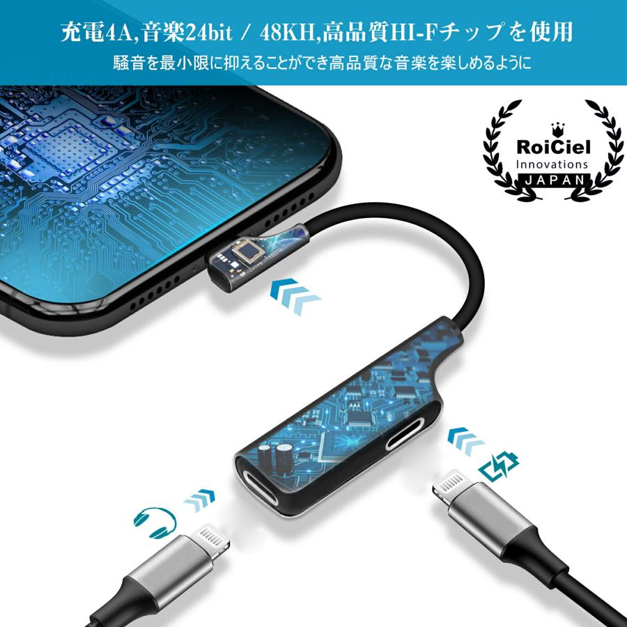 RoiCiel 2in1ライトニングイヤホン 変換ケーブル 2ポート搭載