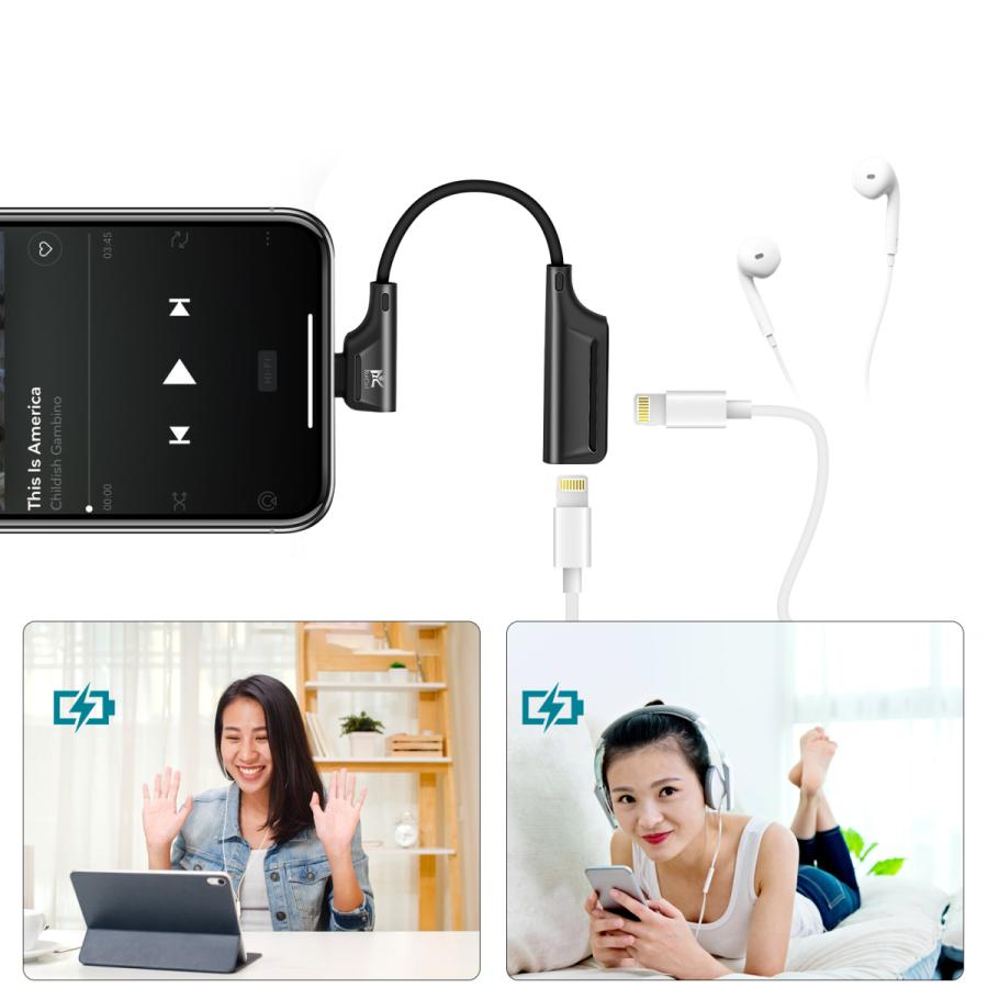 RoiCiel 2in1ライトニングイヤホン 変換ケーブル 2ポート搭載