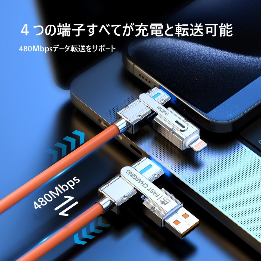 RoiCiel 4in1変換ケーブル USB-C to PD120W /USB-C Lightning PD27W