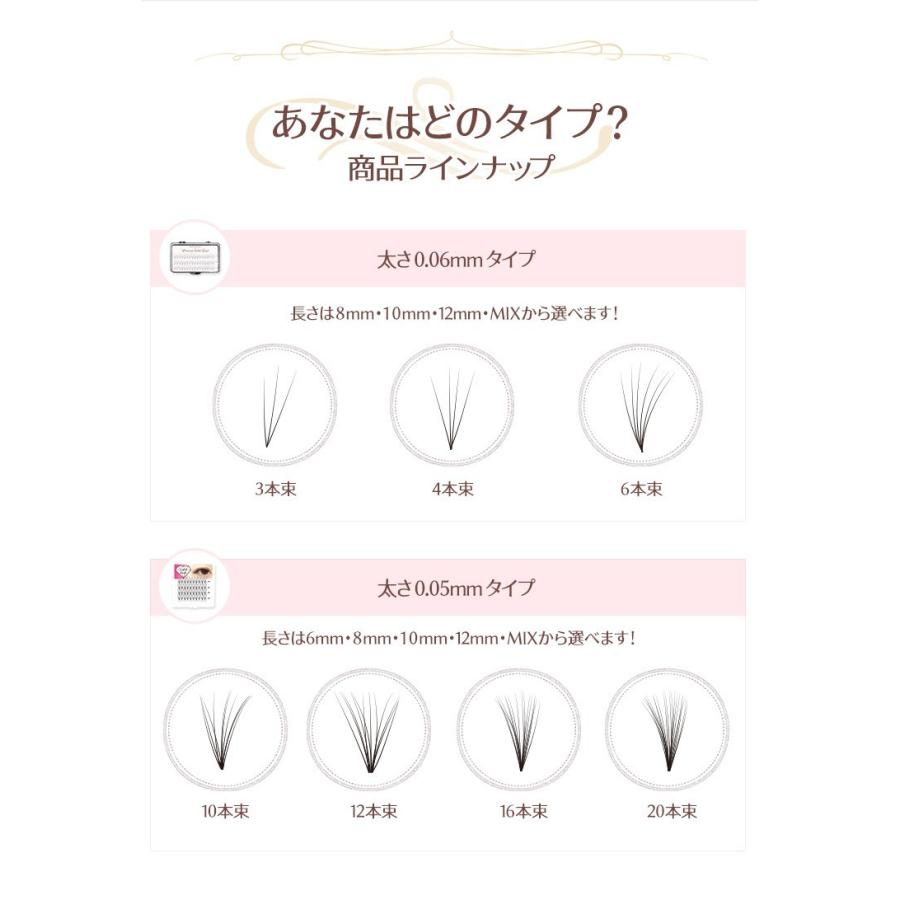 まつげエクステ セルフ フレア 極細 軽量 0.06mm 3/4/6本束 プレミアム