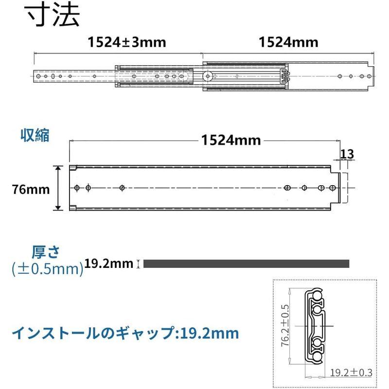 AOLISHENG　重量用　スライドレール　耐荷重140kg　幅76mm　安定　引き出しスライド　1500mm　工業用スライドレール　左右1