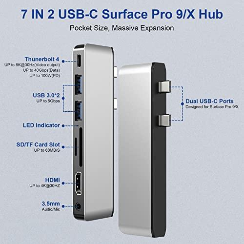 Surface Pro 9 USB ハブ 4K HDMI, USB-C Thunerbolt 4 ビデオ+データ+100W PD充電, 2xUSB3.0, SD TFカードリーダー, 3.5 mmオーディオ ポート Surfac｜korokoro-shop｜02