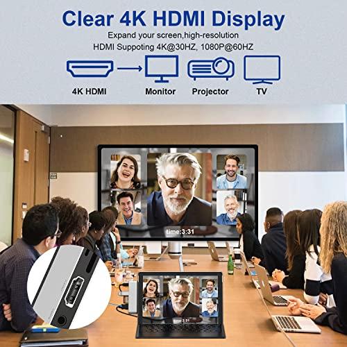 Surface Pro 9 USB ハブ 4K HDMI, USB-C Thunerbolt 4 ビデオ+データ+100W PD充電, 2xUSB3.0, SD TFカードリーダー, 3.5 mmオーディオ ポート Surfac｜korokoro-shop｜03