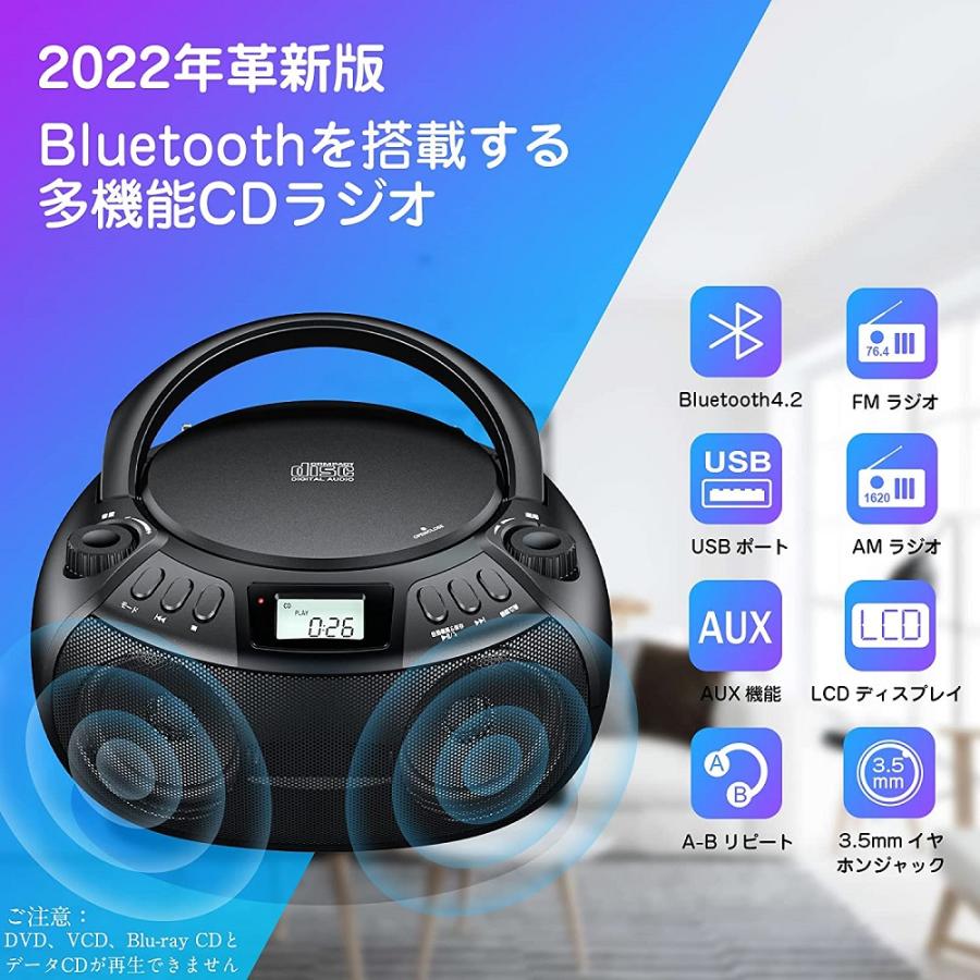CDプレーヤー CDラジオ Bluetooth5.1 ポータブル 電話応答/拒否対応 CD