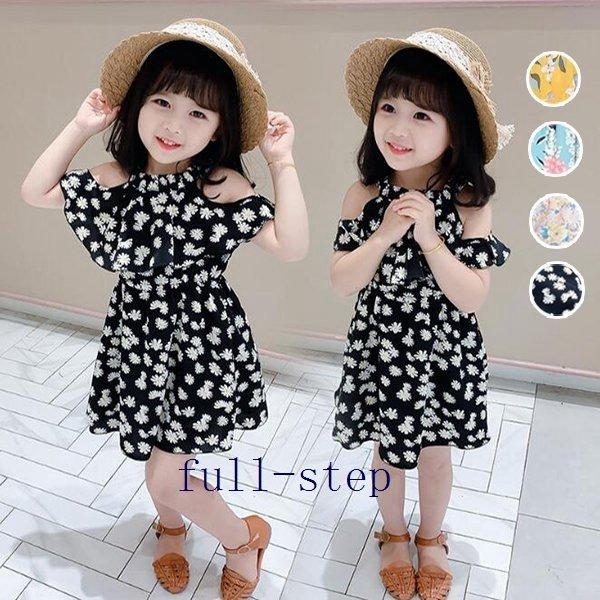 ベストセラー 子供 ドレス 膝丈 肩出し 女の子 ワンピース 花柄 キッズ ワンピース フレアワンピース 80 1 お出かけ ジュニア ビーチ Aライン 可愛い 春夏 ワンピース カラー ブラック Www We Job Com