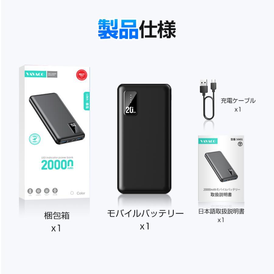 モバイルバッテリー 20000mAh 大容量 軽量 急速充電器 3台同時充電