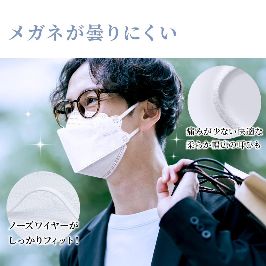 マスク 日本製 21枚 不織布 マスク 4カラー 信頼の日本製 医療用クラスの性能 3D立体構造 4層構造 SOUSIA 柳葉型 マスク 息がしやすい 小顔効果｜kosbeauty｜10