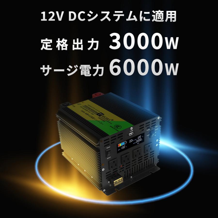 インバーター 3000W/最大6000W 正弦波 12V直流電力 DCAC100V交流 インバーター 3000W/最大6000W 正弦波 12V直流電力 DCAC100V交流
