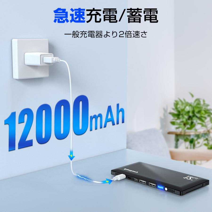 モバイルバッテリー 大容量 12000mAh 4台同時充電 スマホ充電器