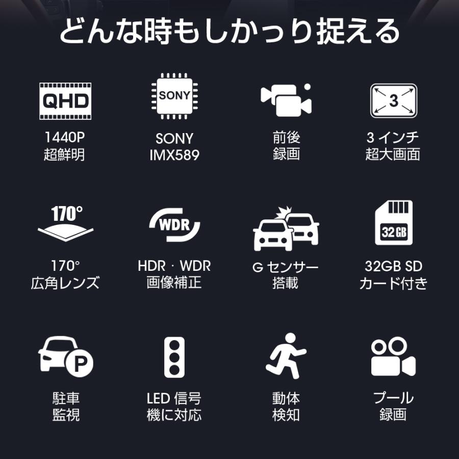 2026最新型 ドライブレコーダー 前後 カメラ 車載カメラ 1440PフルHD