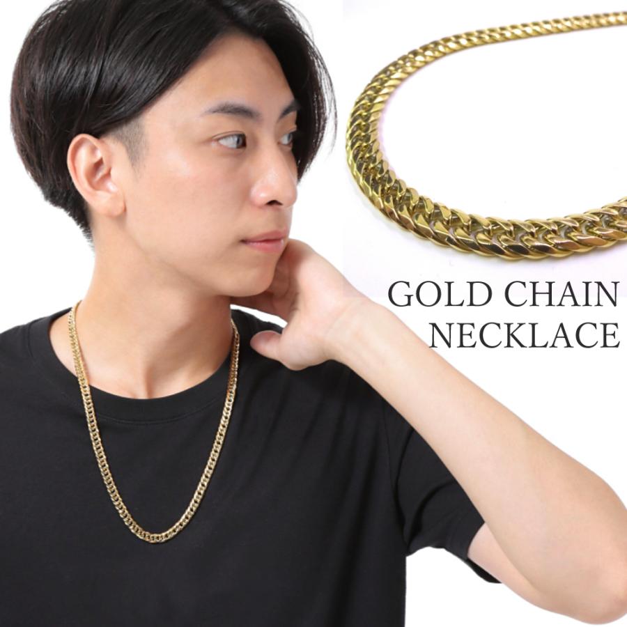 ステンレス ダブル喜平 ゴールド ネックレス 鏡面仕上げ 6面カット 中折れジョイント 金 幅6mm|kosd|02
