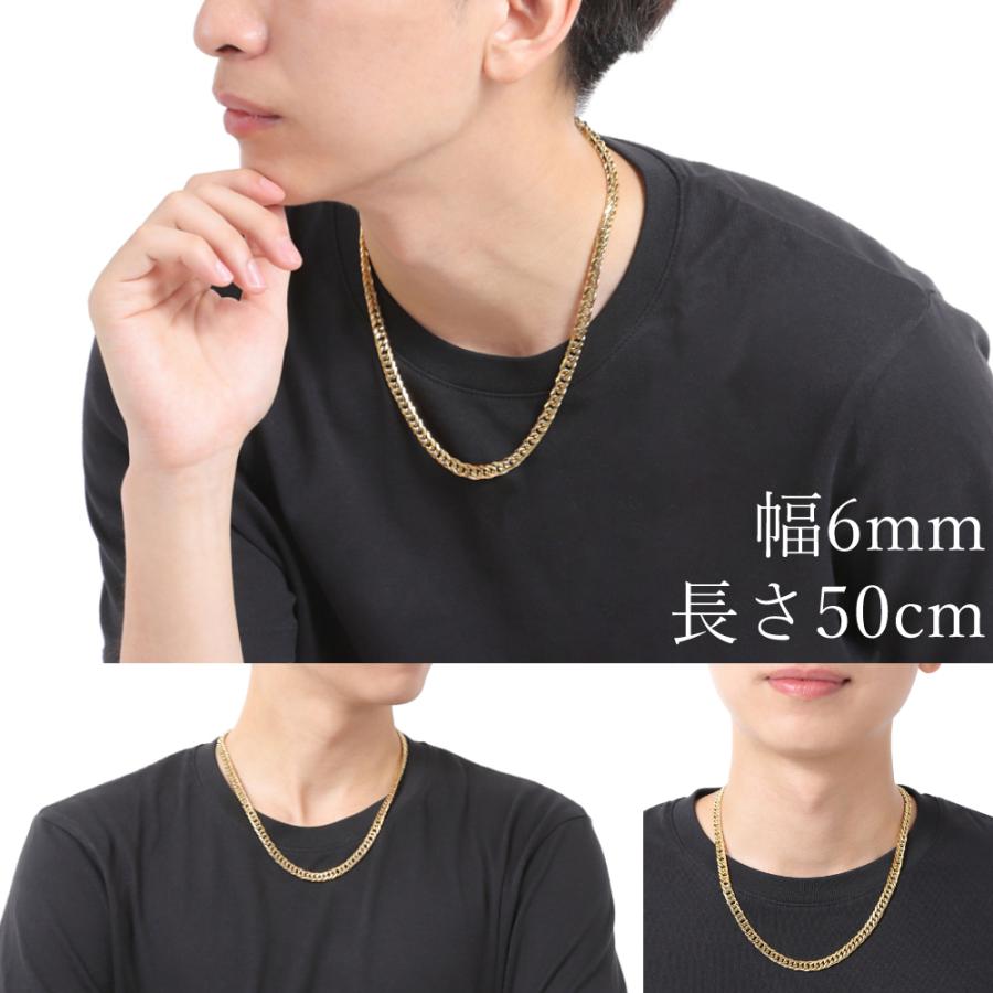 ステンレス ダブル喜平 ゴールド ネックレス 鏡面仕上げ 6面カット 中折れジョイント 金 幅6mm|kosd|09