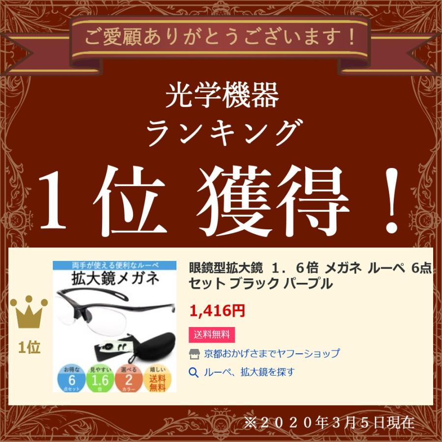 眼鏡型拡大鏡 1．6倍 メガネ ルーペ 6点セット ブラック パープル