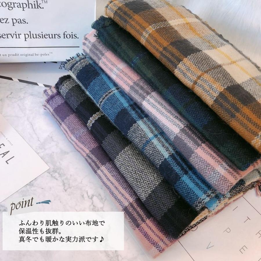 大判 マフラーストール 秋冬 チェック柄 ひざ掛け フリンジ付き 全5色