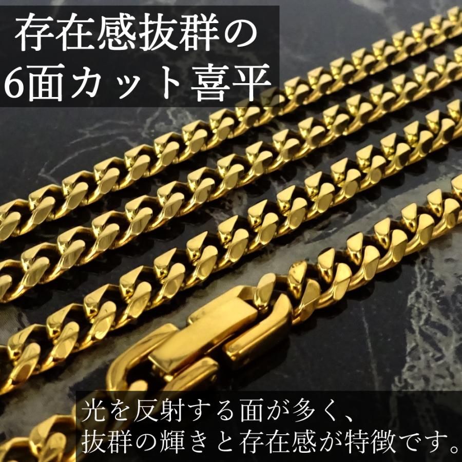 ステンレス 喜平ネックレス ゴールドカラー 鏡面仕上げ 6面カット 中