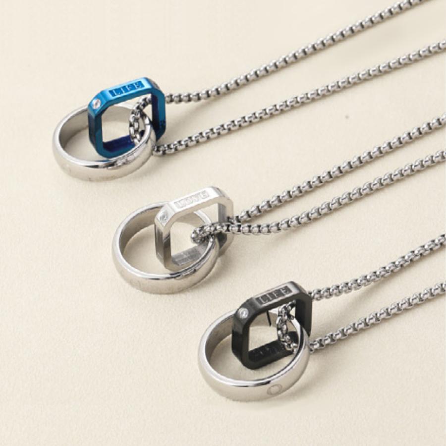 ステンレス製 ネックレス スクエア ダブルリング ペンダント 金属アレルギー対応 シンプル プレゼント メンズ |  | 09