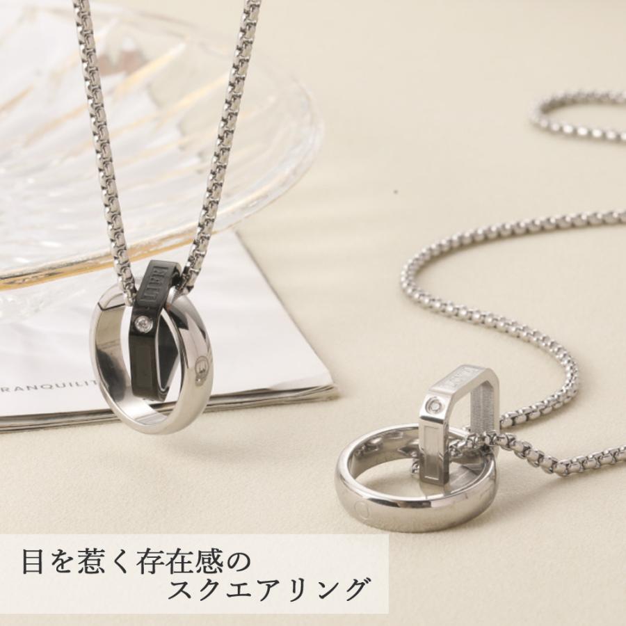 ステンレス製 ネックレス スクエア ダブルリング ペンダント 金属アレルギー対応 シンプル プレゼント メンズ |  | 02