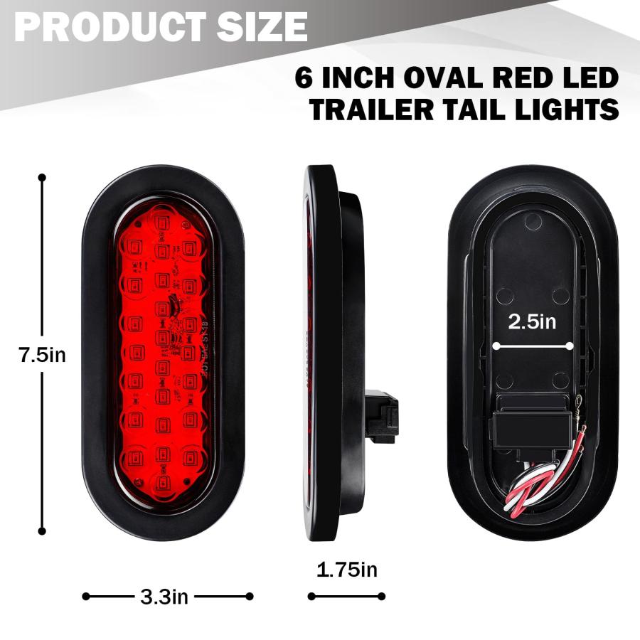 【並行輸入品】Yinaolan 2 Pcs 6 Inch Oval Red LED Trailer Tail Lights, 24 Ledsの画像