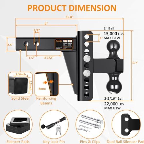 【並行輸入品】Adjustable Trailer Hitch  Drop Hitch Tow Hitch with 2.5 inch Rece_9